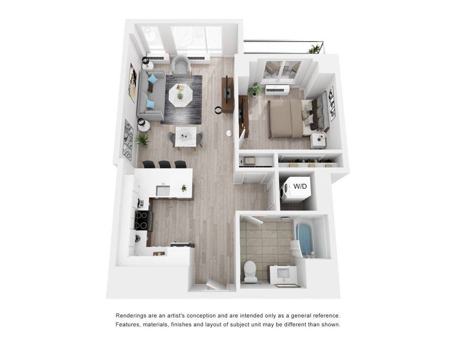Residence 02 1 bedroom floor plan, 746 square feet