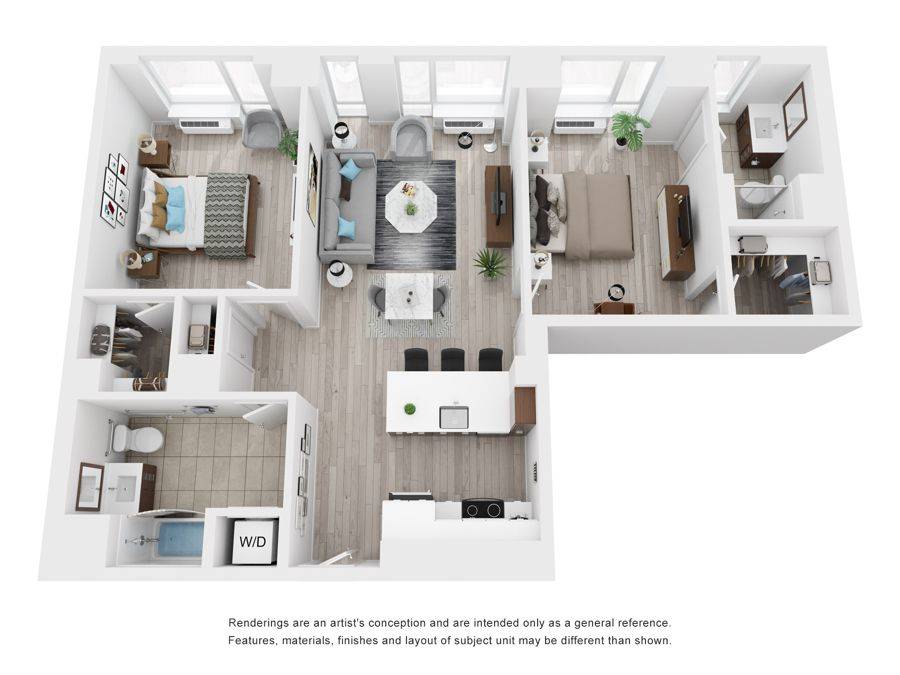 Residence 14 2 bedroom floor plan, 1,069 square feet