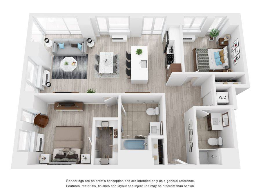 Residence 05 2 bedroom floor plan, 1,167 square feet