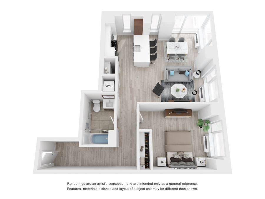 Residence 04 1 bedroom floor plan, 876 square feet